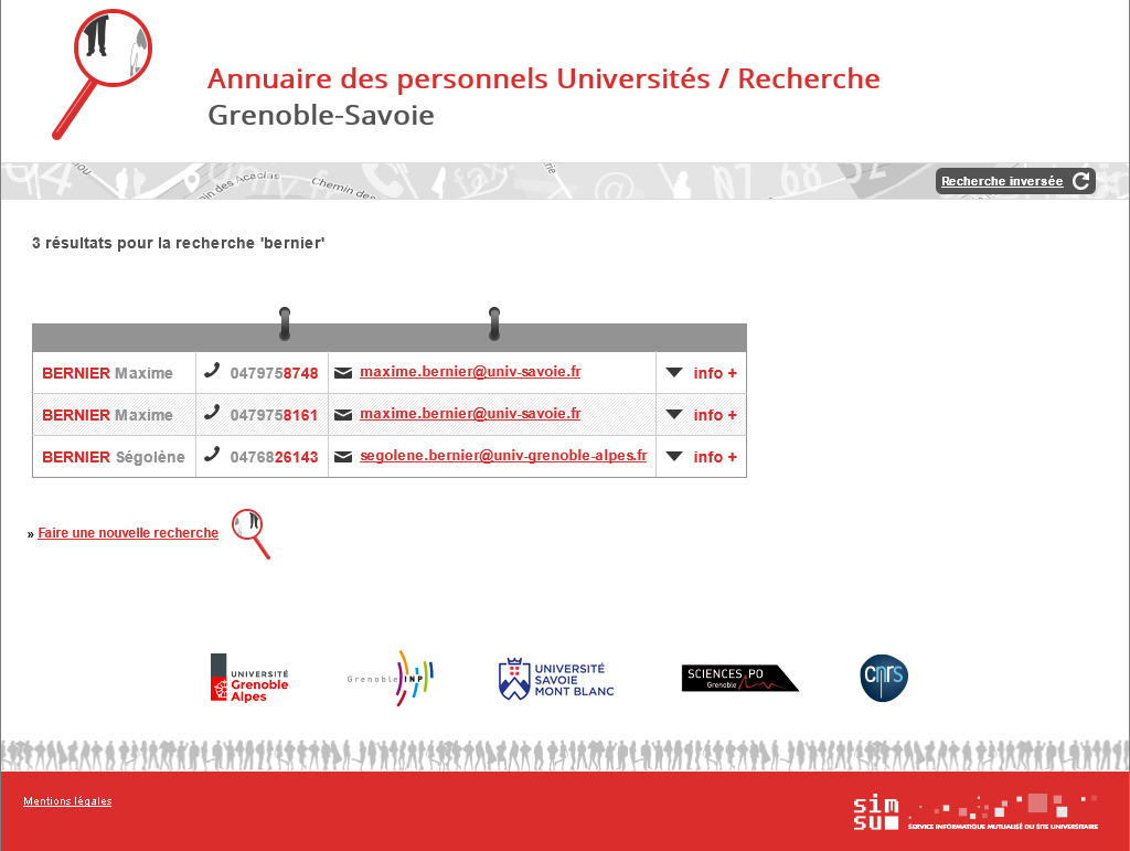 Annuaire des personnels Universités / Recherche Grenoble-Savoie - © Tim Catinat, all right reserved